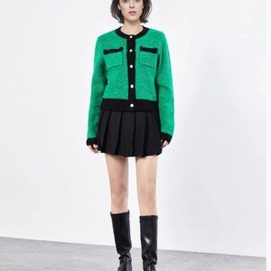 New Urban Revivo Contrast Trim Patched Pocket Cardigan Green Black Gold …